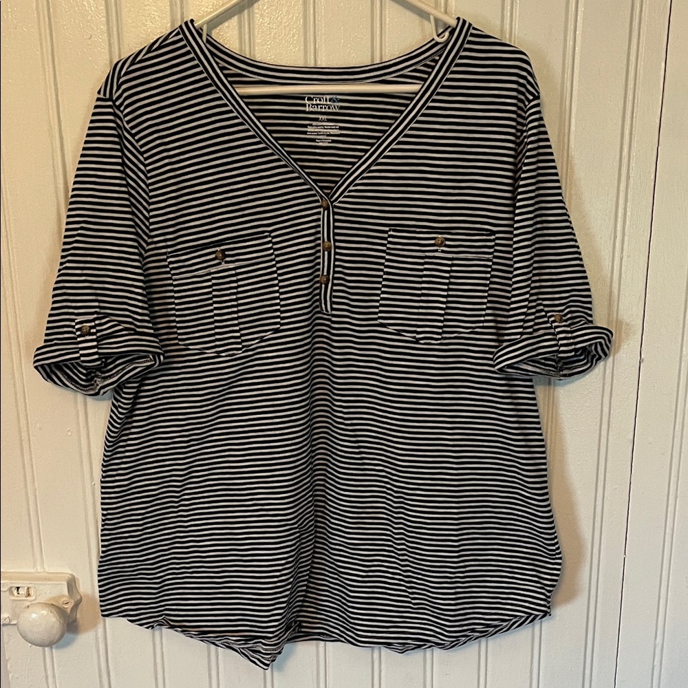 Croft & Barrow Navy and White Striped Blouse